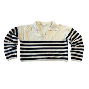 Altr'd State Women's Small Navy White Crop V-Neck Sweater